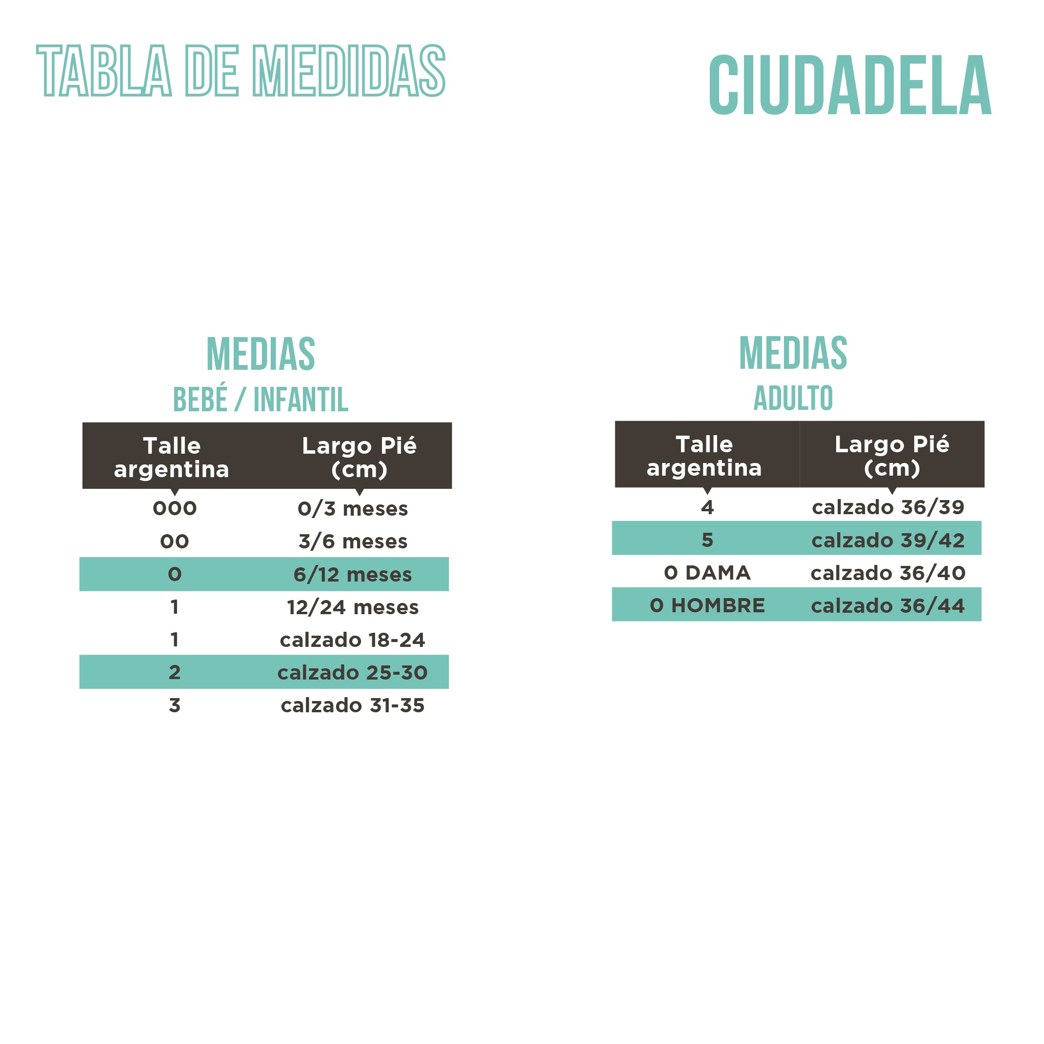 Soquete Quarter Deportivo Tabla de medidas