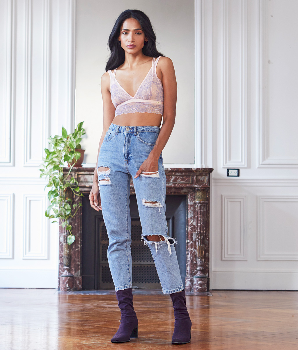 Conjunto triángulo tul bordado - So Pink!
