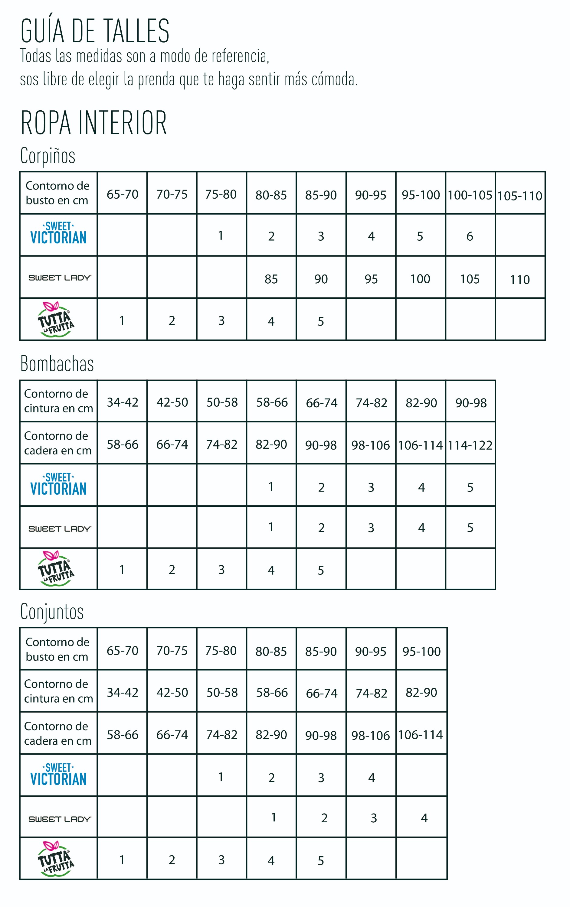 Triángulo algodón BASIC Tabla de medidas