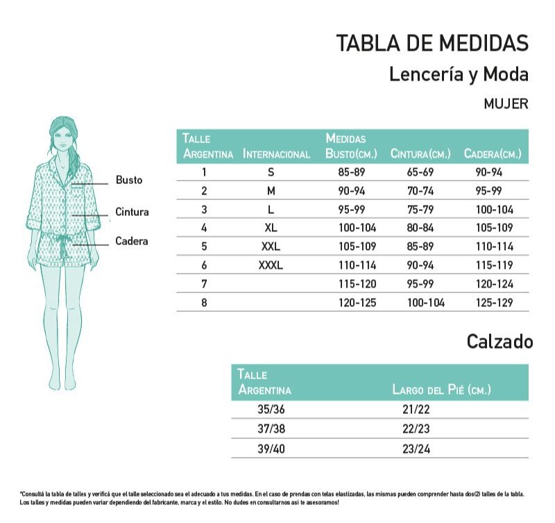 Short estampado NATURE talle especial Tabla de medidas