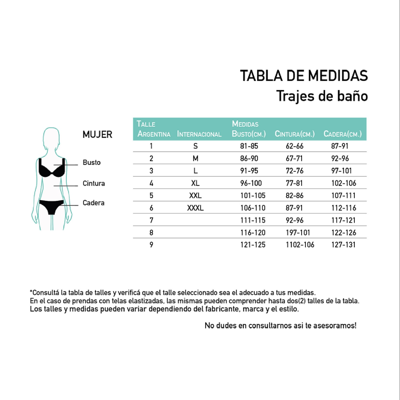 Armá tu Malla Vedetina con frunce Tabla de medidas