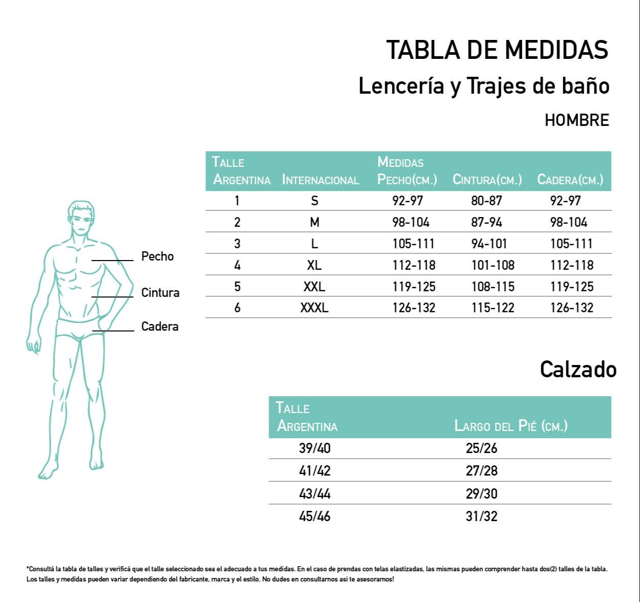 Bóxer clásico VENECIA Plus size Tabla de medidas
