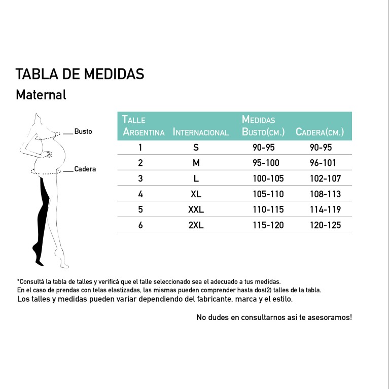 Trusa Con Contención EMA Post Parto Tabla de medidas