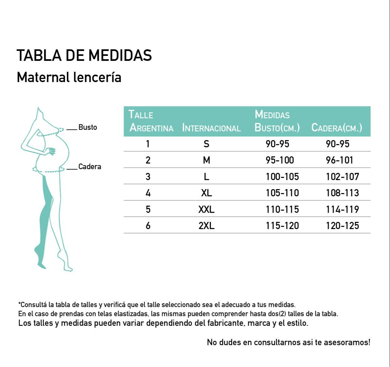 Corpiño básico algodón YVI MOM Tabla de medidas
