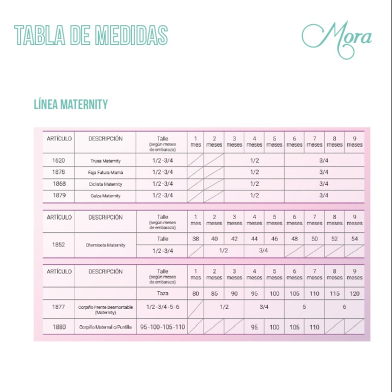 Corpiño Sin Costura MORA MOM Tabla de medidas