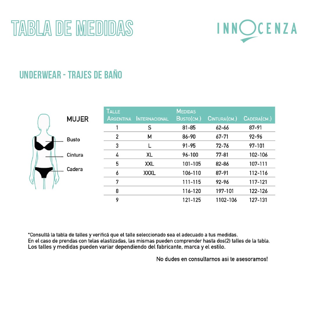 Bralette LEAN Tabla de medidas