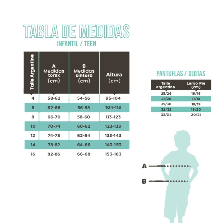 Bikini infantil VOLADOS Plus size Tabla de medidas