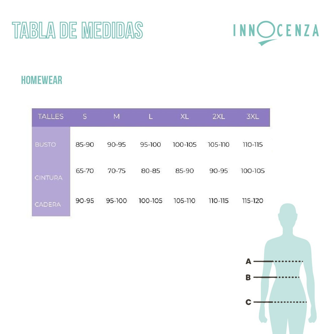 Pijama algodón CUORE Tabla de medidas