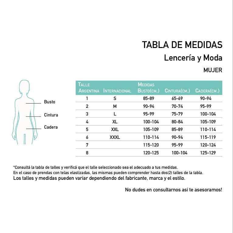 Bata raso estampado puntilla Tabla de medidas