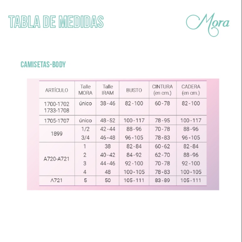 Camiseta lycra Plus size Tabla de medidas