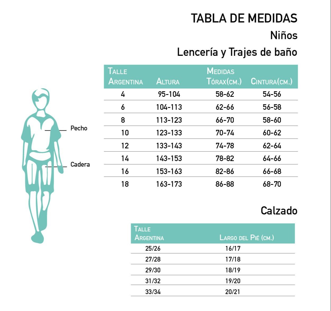 Set infantil JAZMIN lanilla Tabla de medidas