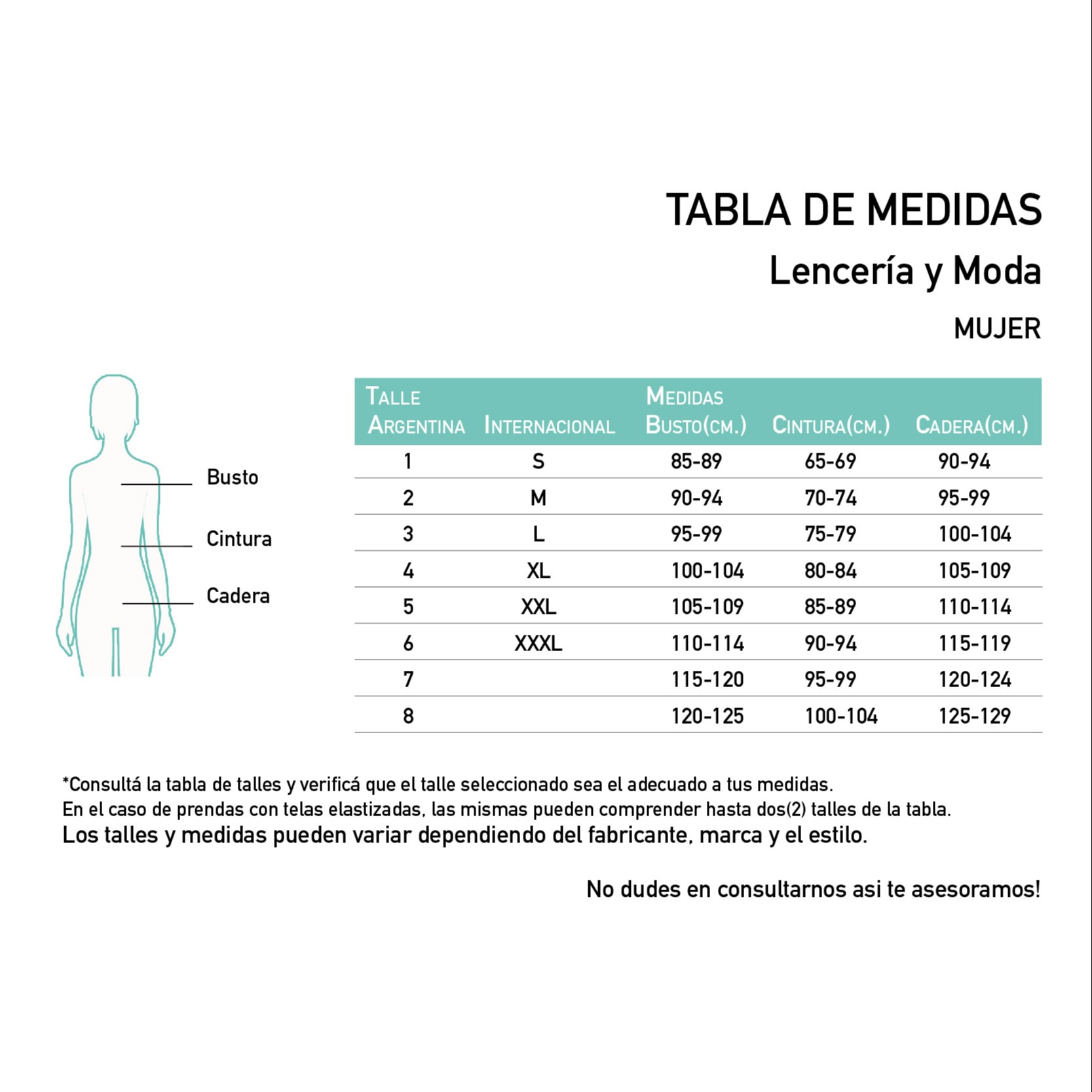 Camisola raso liviano liso Tabla de medidas