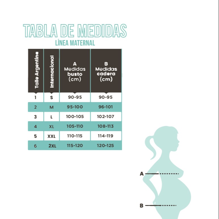 Set maternal POTENZA MOM Tabla de medidas